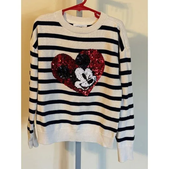 Gap Kids Disney Mickey Mouse Flippy Sequin Sweater Heart Stripes Medium GapKids - Picture 4 of 9